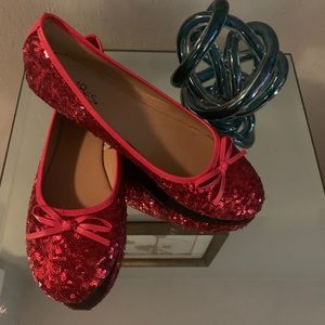 Red sequin flats